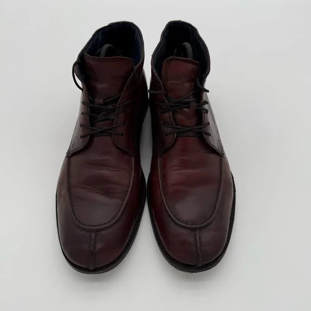 Cole Haan Men's Wine/Burgundy Leather Lace-Up Ankle Boots